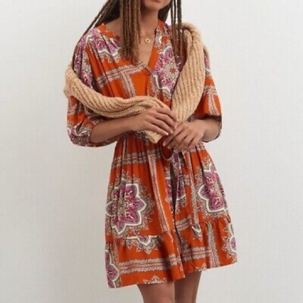 Porridge by Anthropologie Paisley Mini Dress | Orange | Medium
